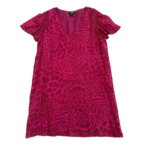 Paige Fuchsia Pink Animal Print Dress Mini Shift Fit Flowy Size Large Women's